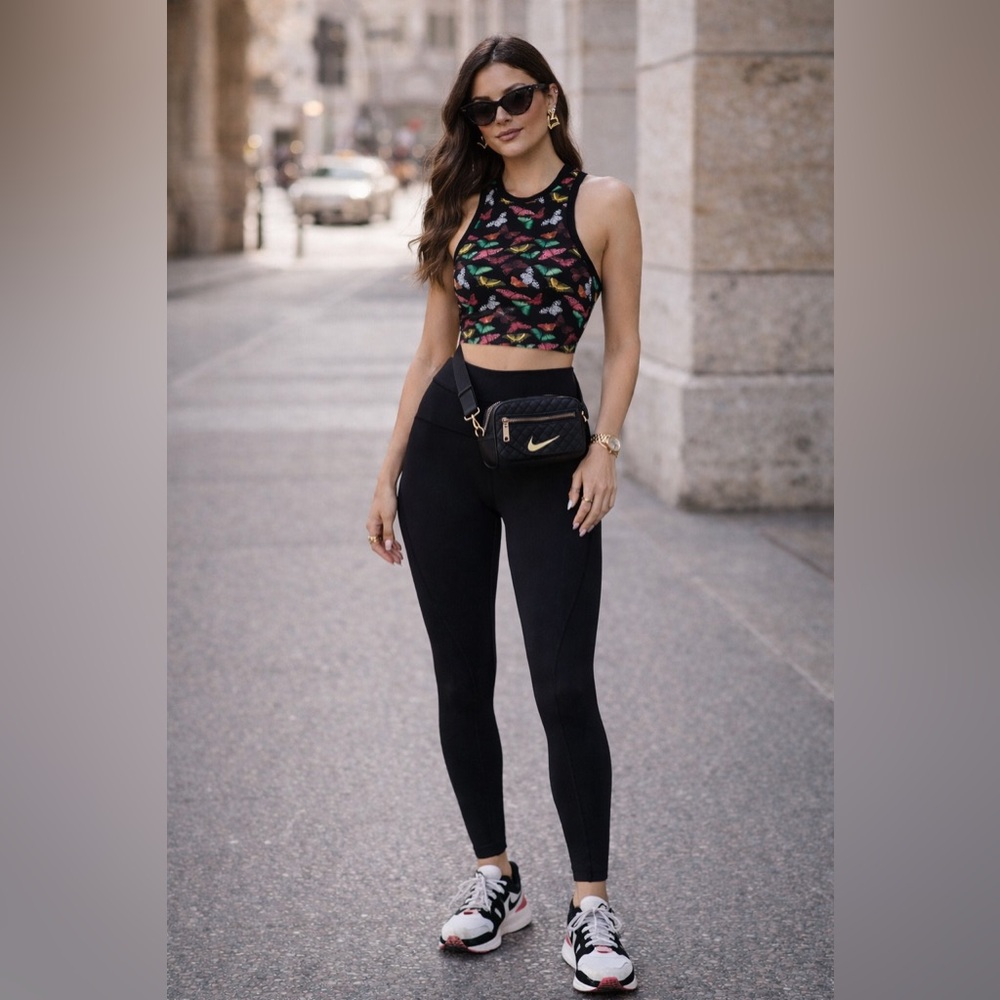 LAST CHANCE ALICE+OLIVIA butterfly printed racer crop top - Picture 2 of 8